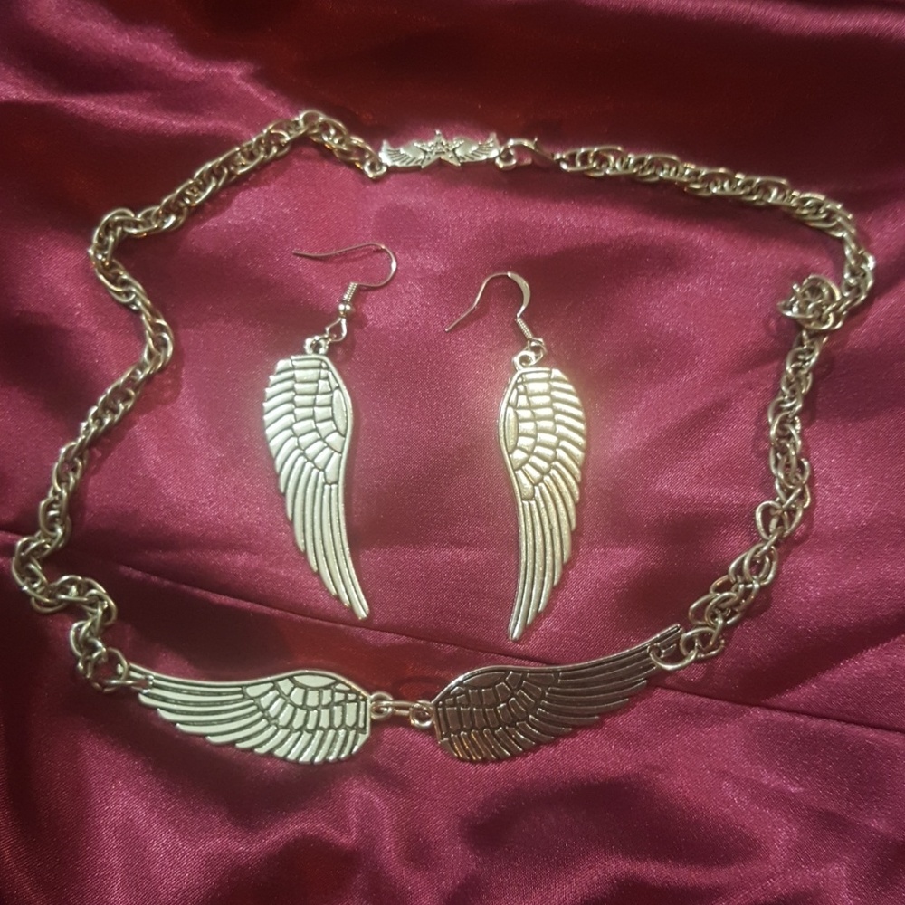 Angel wings necklace and earrings